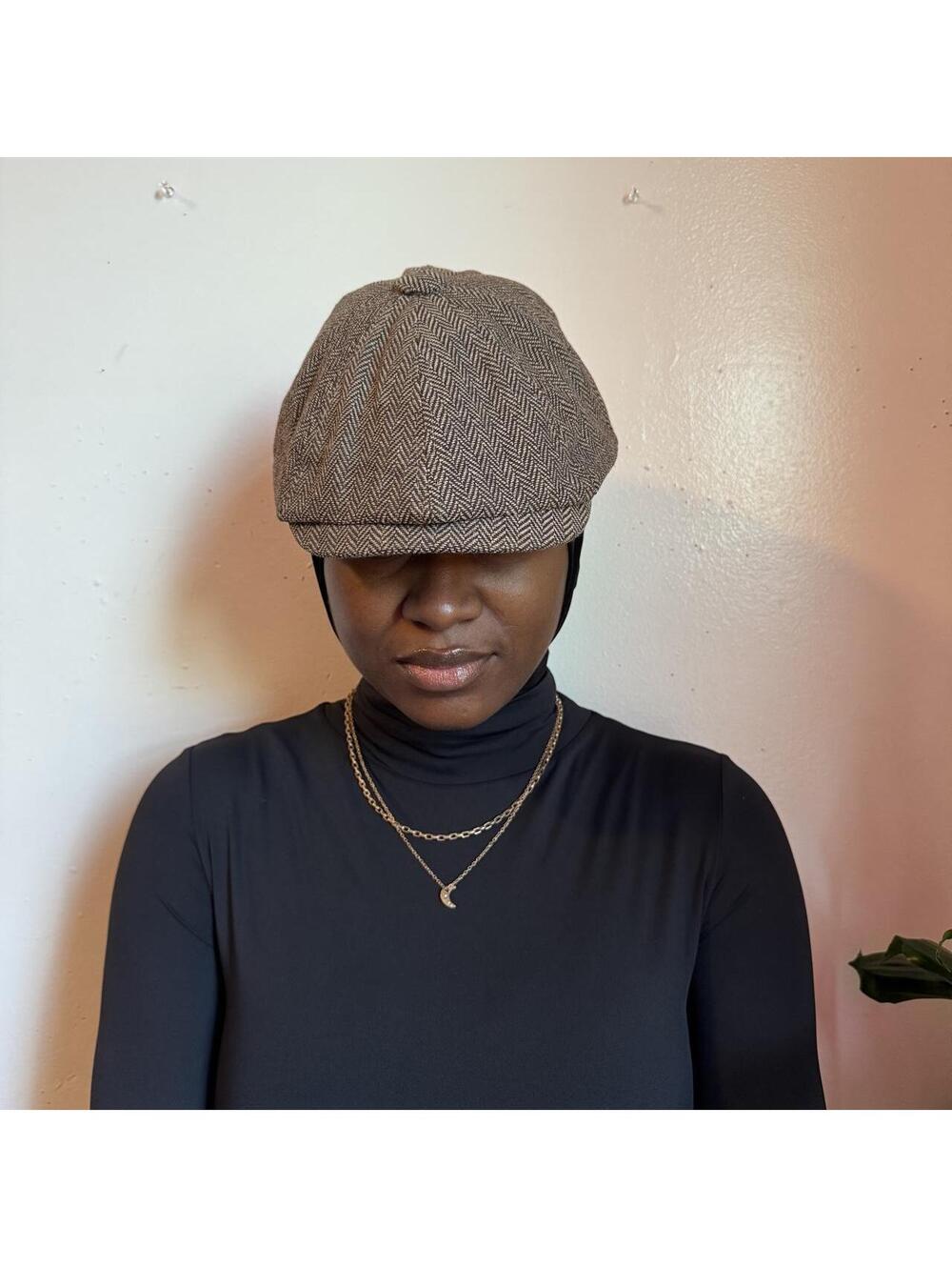 Vintage Style Brown Herringbone Newsboy Cap Tweed Flat Cap